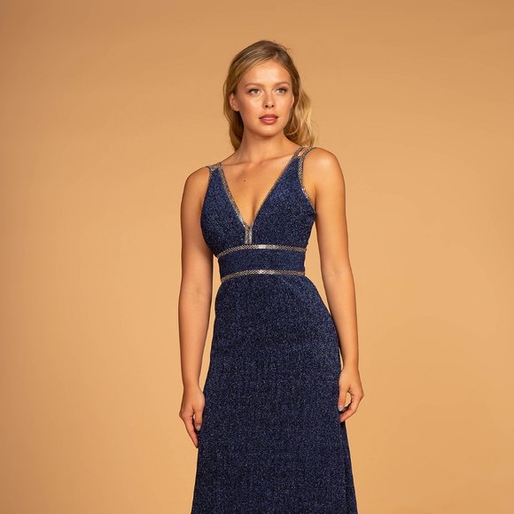 NEW FLOOR LENGTH SLEEVELESS SHEATH DRESS WITH V-NECKLINE AND ZIPPER BACK GL2503